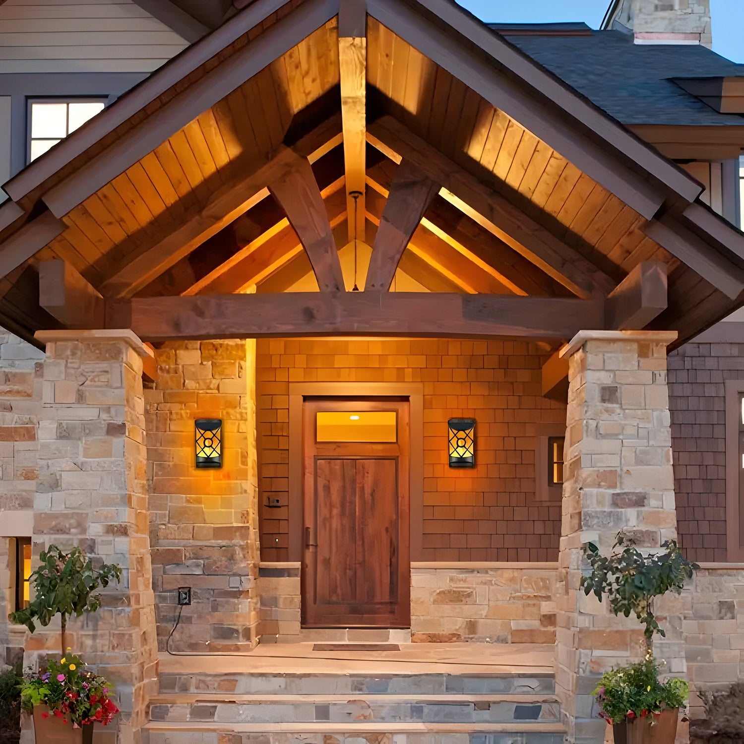 FlameGlow Lights - 2 sty utomhusbelysning solcellsdrivna LED-vägglampa