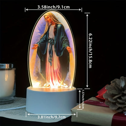 SacredGlow - Maagd Maria Nattlampa med LED Akrylram, USB-Strömförsörjning