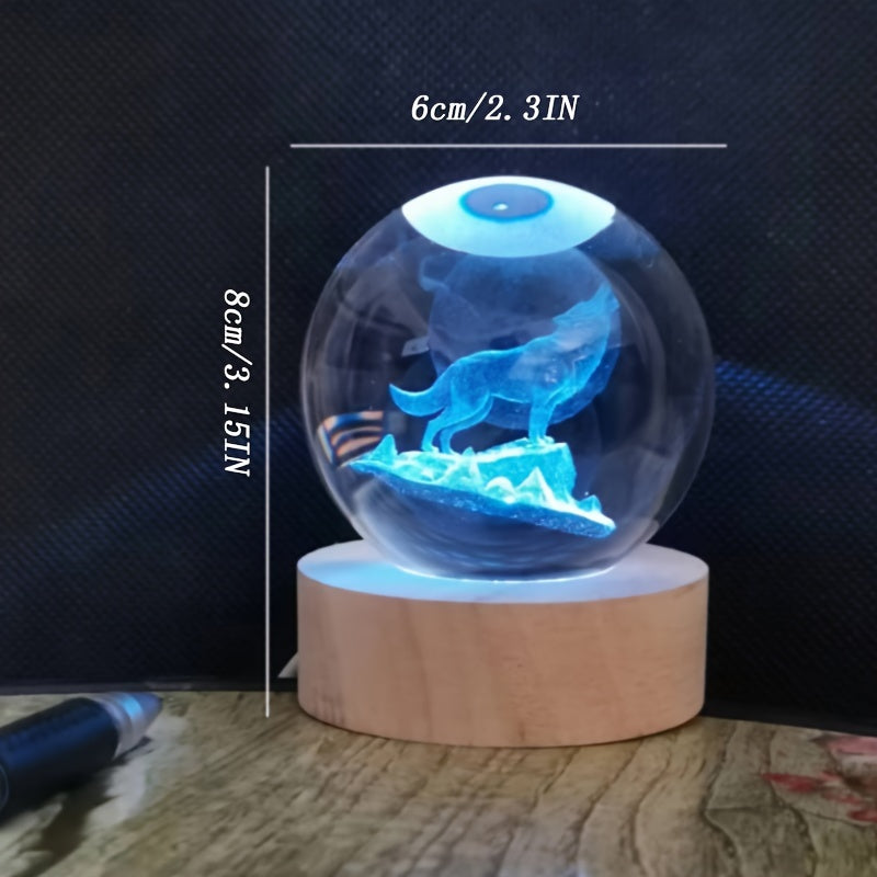 WolfLamp - 3D Snygg Wolf Glas Snöglob USB Nattlampa
