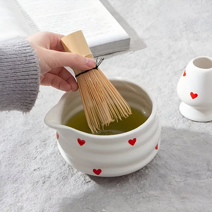 Matchaskål med hjärtdesign – 4/5 stycken utgjutare &amp; bambu visp | Ideal för hemmabruk