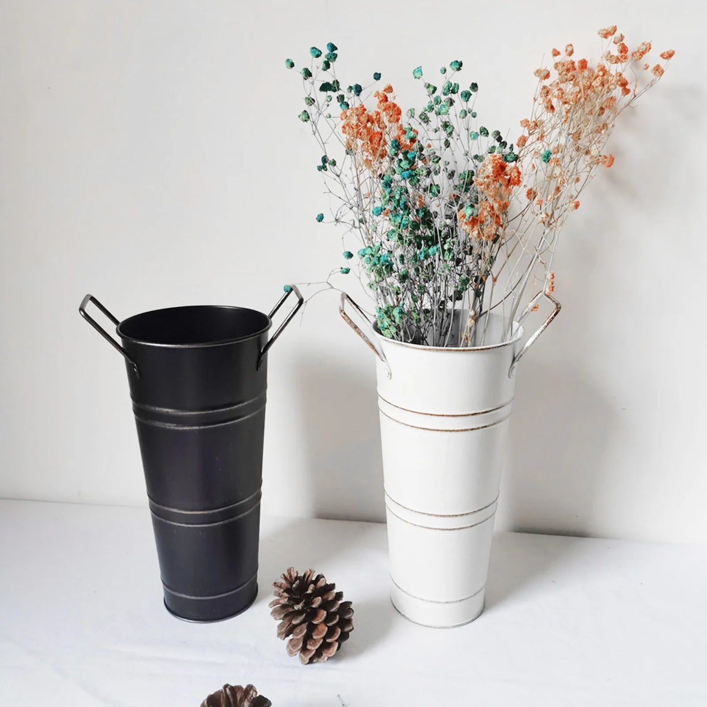 Retro Eisen-Blomkruka med handtag – Dekorativ metallblomkruka för hemmet