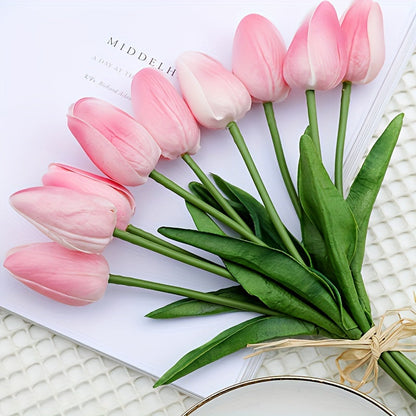 Set med 10 Realistiska Tulpaner – Perfekta för Bröllop och Inredning
