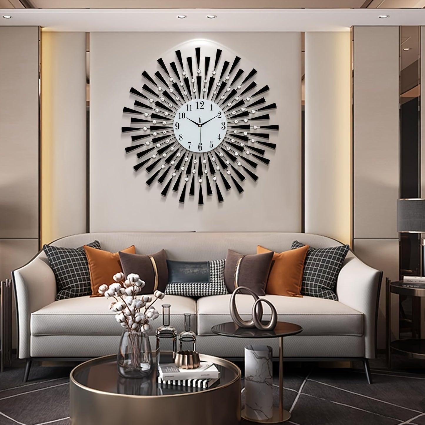 Stille Svart Metall Väggklocka med Glashand - Batteridriven för Vardagsrum, Sovrum, Kontor