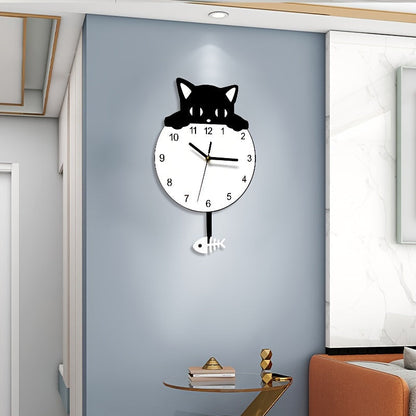 Purrfect Time Stilig Svängande Katt Väggeklocka Modern Design