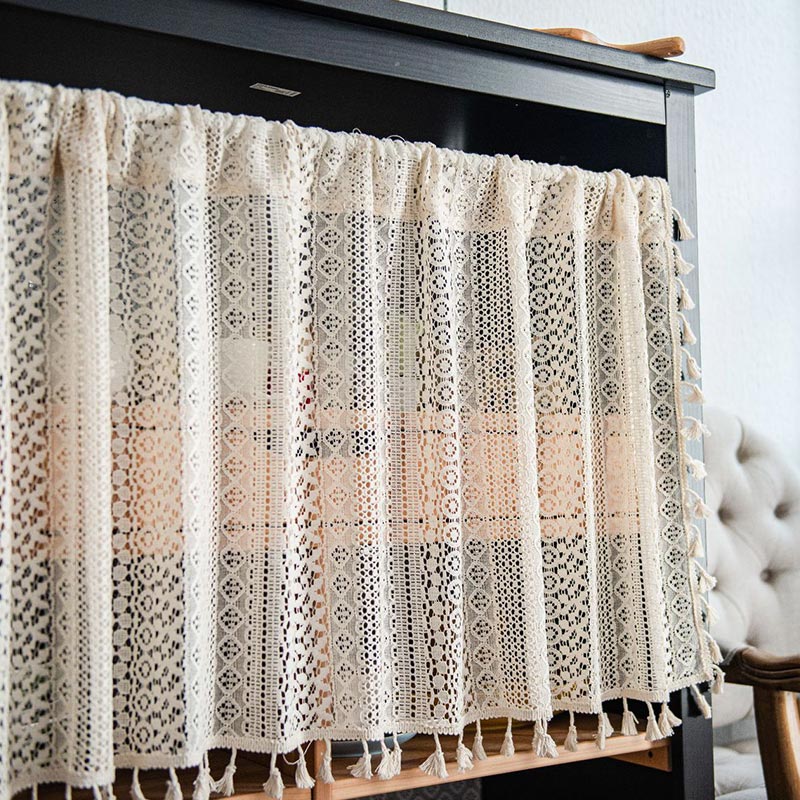 Lace Taseel Hollow-Out Tier Gardin i Bomulls Linne Material
