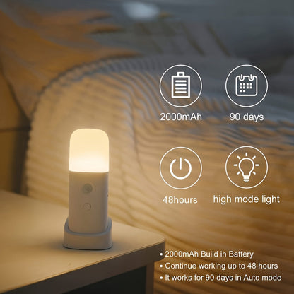 LED Nattlampa med Rörelsesensor – USB-Uppladdningsbar och Justerbar Ljusstyrka för Sovrum och Korridorer