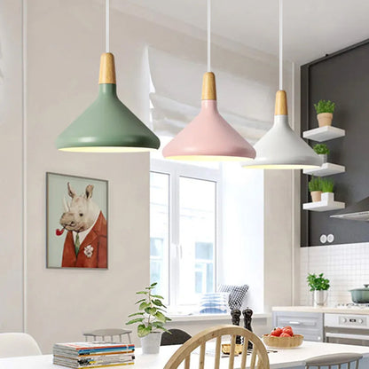 Nordisk Macaron Pendant Light | Trä Accent | Minimalistisk Charm | D7.09&quot;-15.35&quot; | Brick by Brick