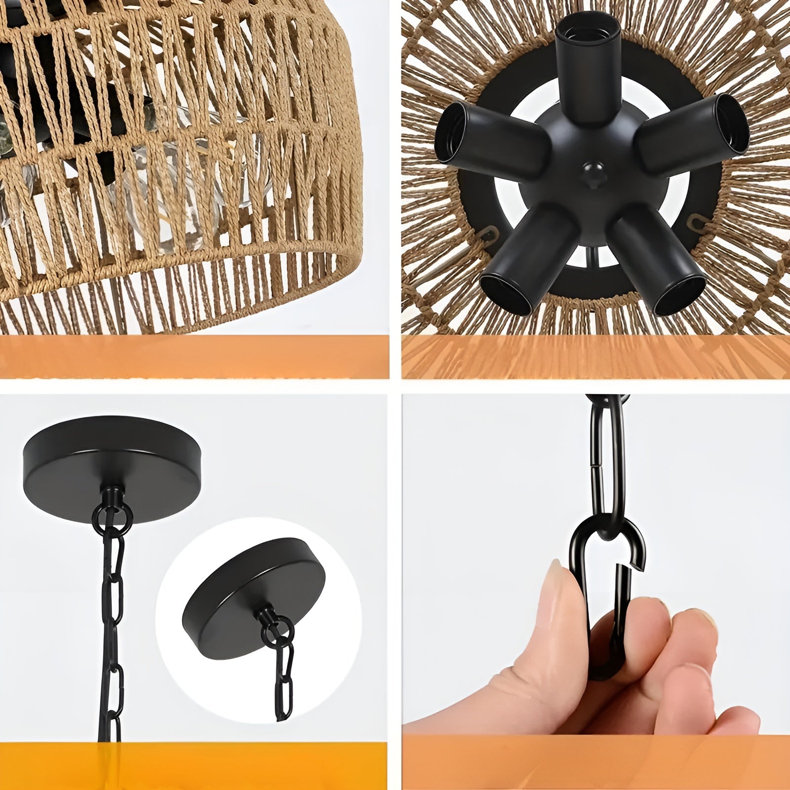 Boho-hänglampa med rottingskärm – Naturlig pendellampa för matrum och kök