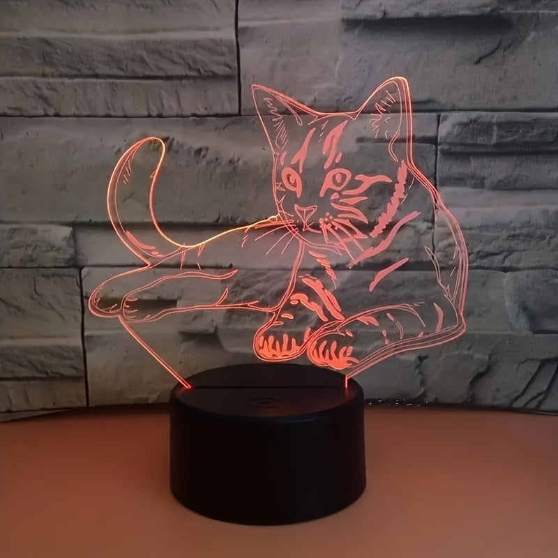 CatGlow - 3D Katt Nattlampa med 7 Färger Touch Kontroll