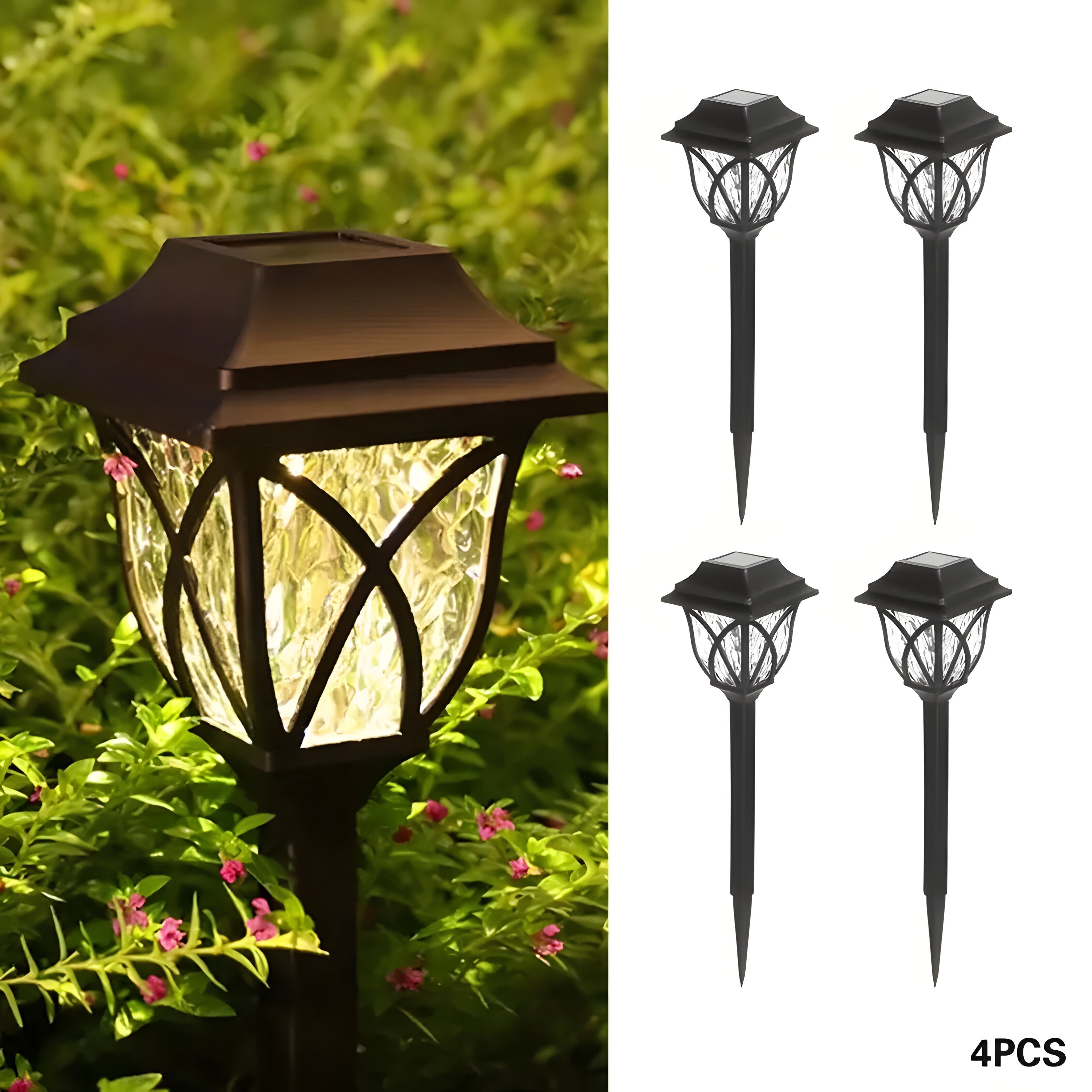 HexaGlow Ljus – 4-pack Retro Fyrkantiga Trädgårdssolarlampor