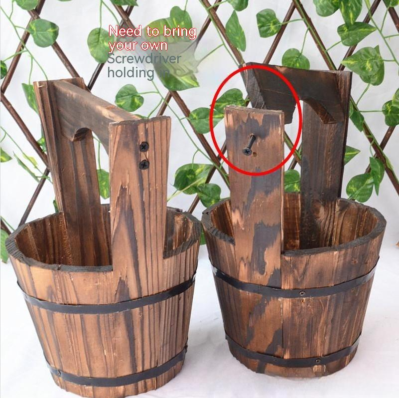 Träby Eimer Planter i fat-design för trädgård och terrass – Dekorativa blomkrukor av trä