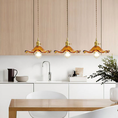 Art Nouveau Fluted Glass Pendant | Flower-Inspired Shade | H4.72in x D9.06-23.62in | Brass &amp; Glass Craftsmanship | Brick by Brick