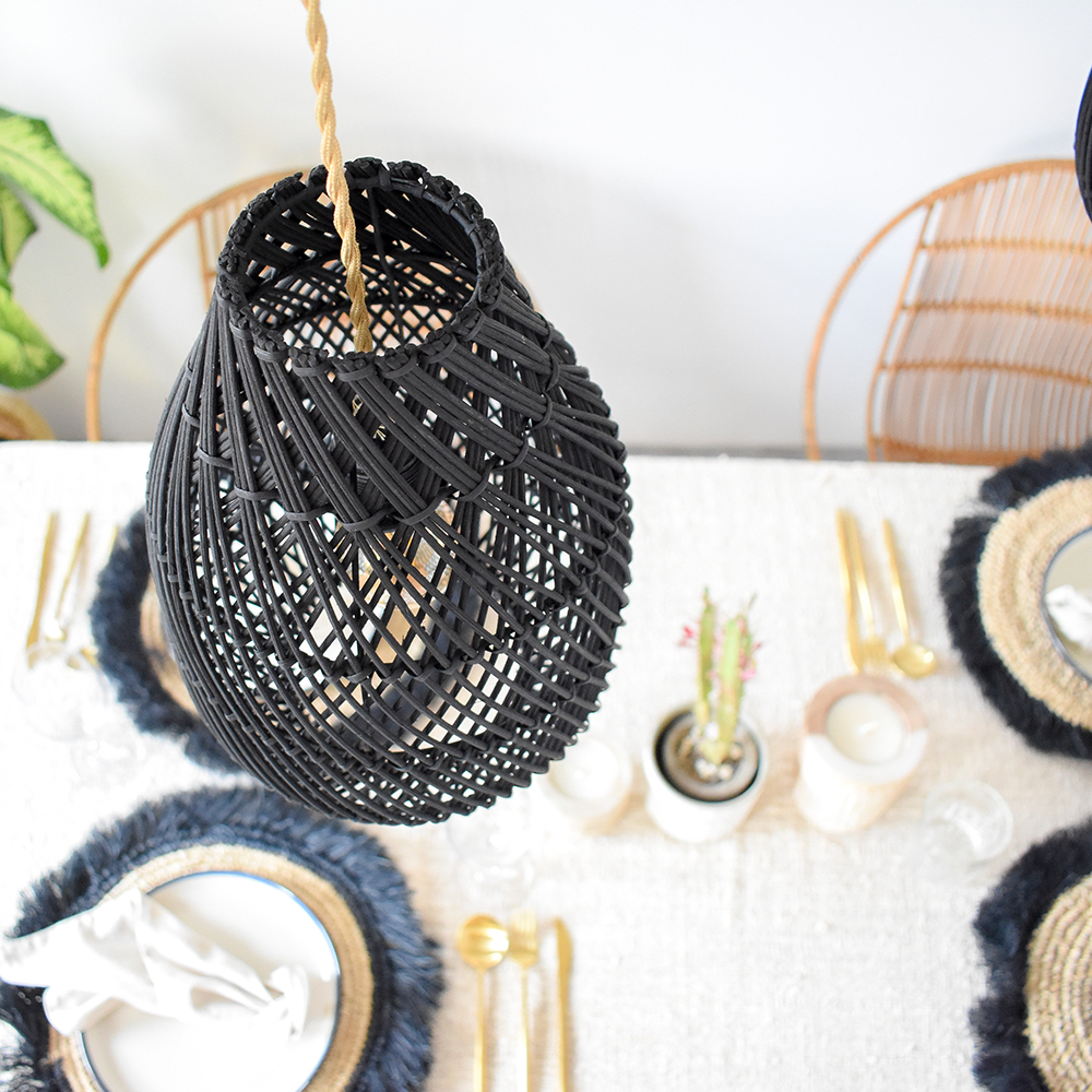 Klassisk Bondgård Svart Flätad Handvävd Taklampa