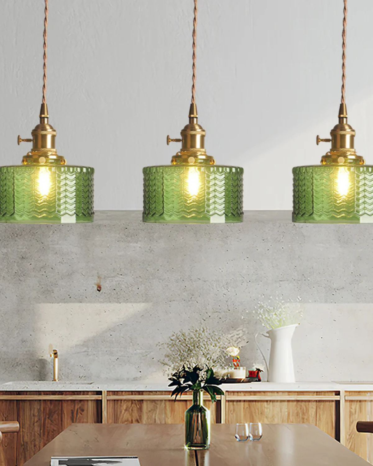 Vintage Glass Ceiling Pendant | Textured Glass & Brass | Warm 3000K Glow