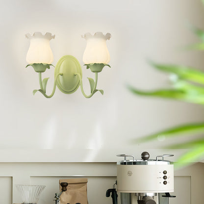 1/2-Ljuskronor Blomster Glas Tre-Stegs Dimbar Grön Vägglampa