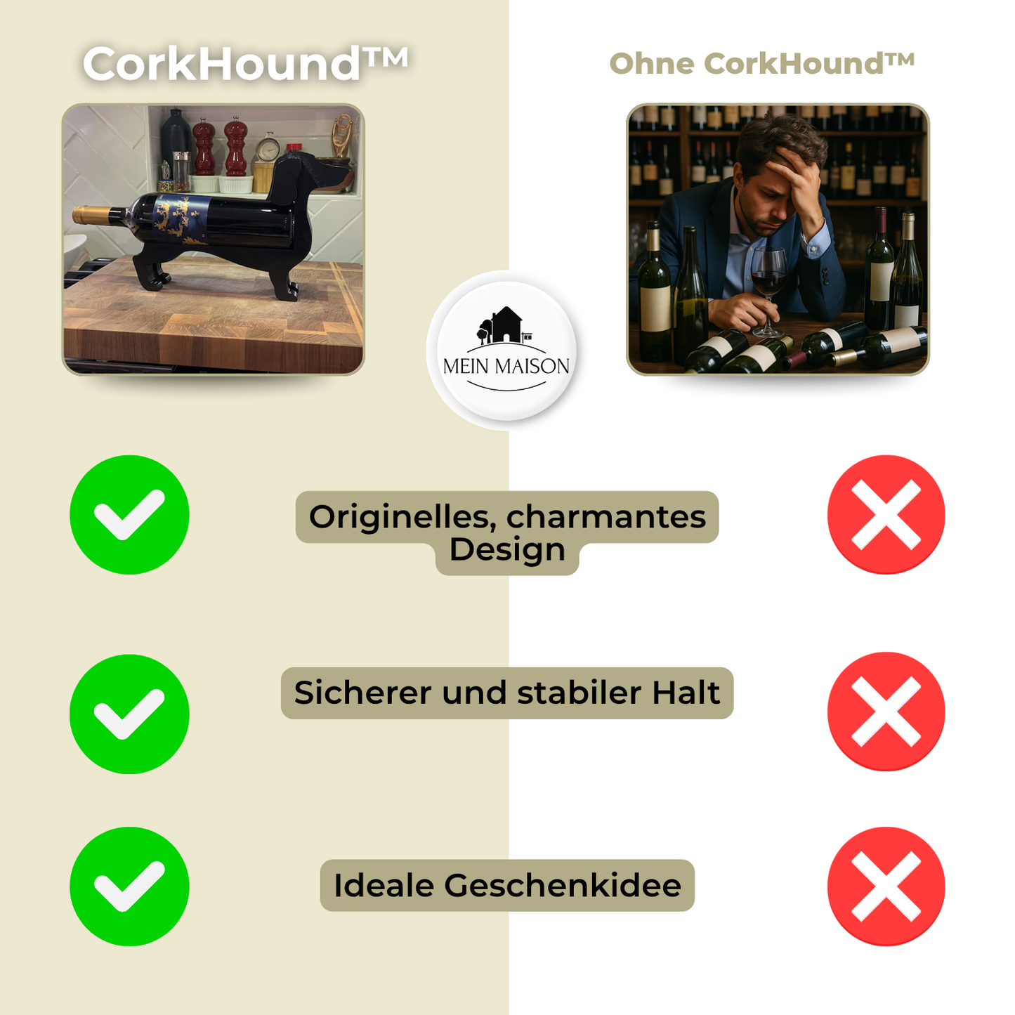 Carvallo Dachshund CorkHound | Originellt design | Stabil & Dekorativ | För 375–500 ml