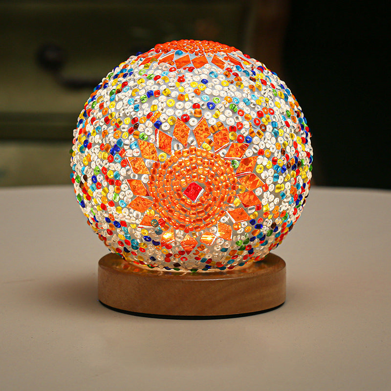 GloedNest - Sferisk LED Dimbar Glas Bohemisk Barock Bordslampa Mosaik Nattljus 3.9