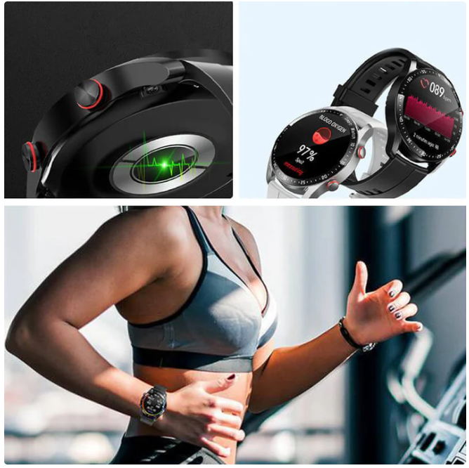 Vattentålig herr Bluetooth-smartklocka med EKG, PPG, hjärtats hastighet och syremätare