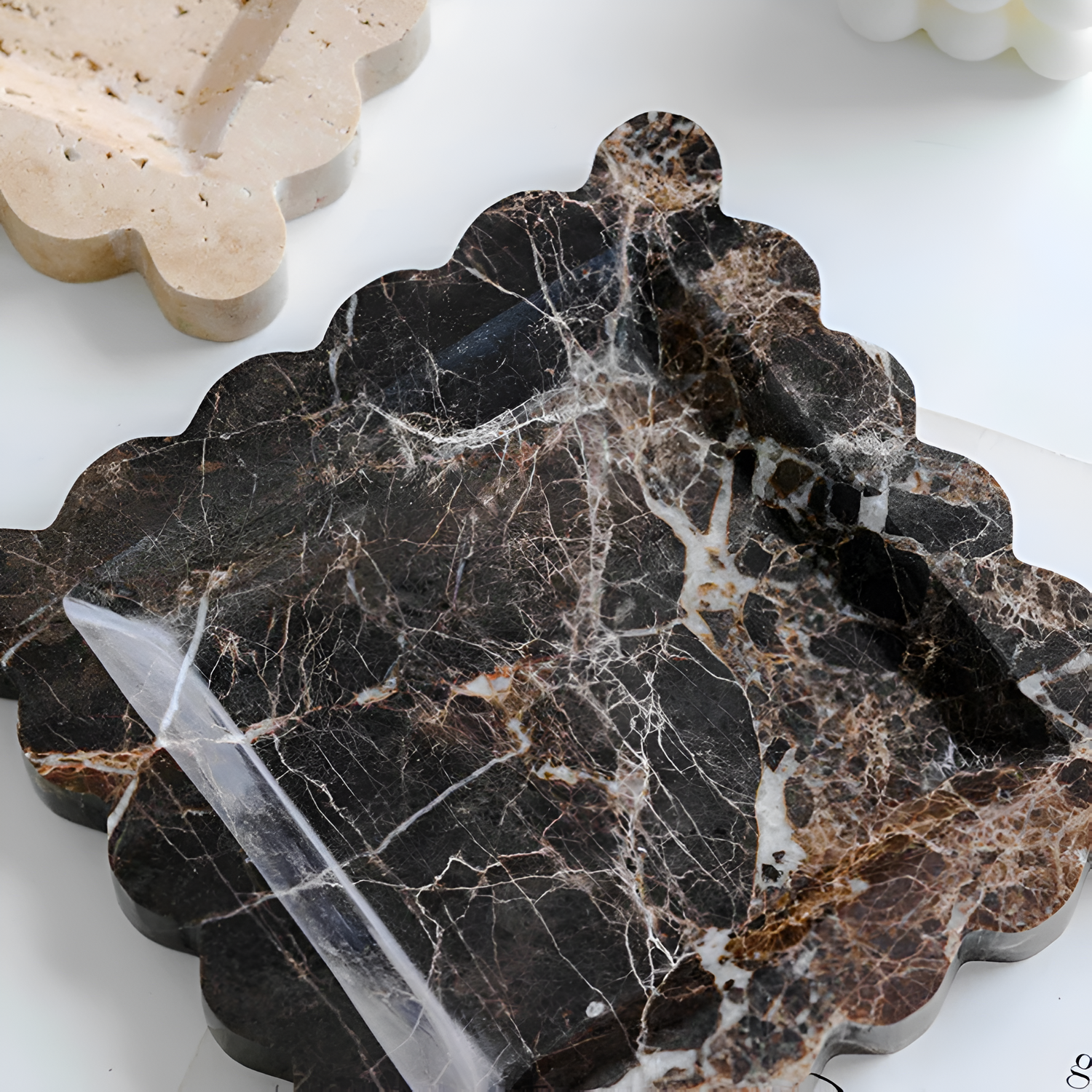 Scalloped Marble Travertine Jewelry Tray