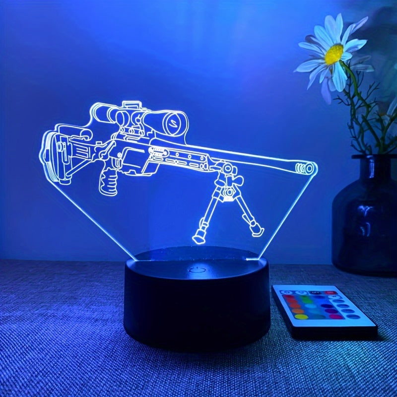 LumiGlow - 3D LED Nattlampa Svart Pistolform, 16 Färger Fjärrkontroll, USB