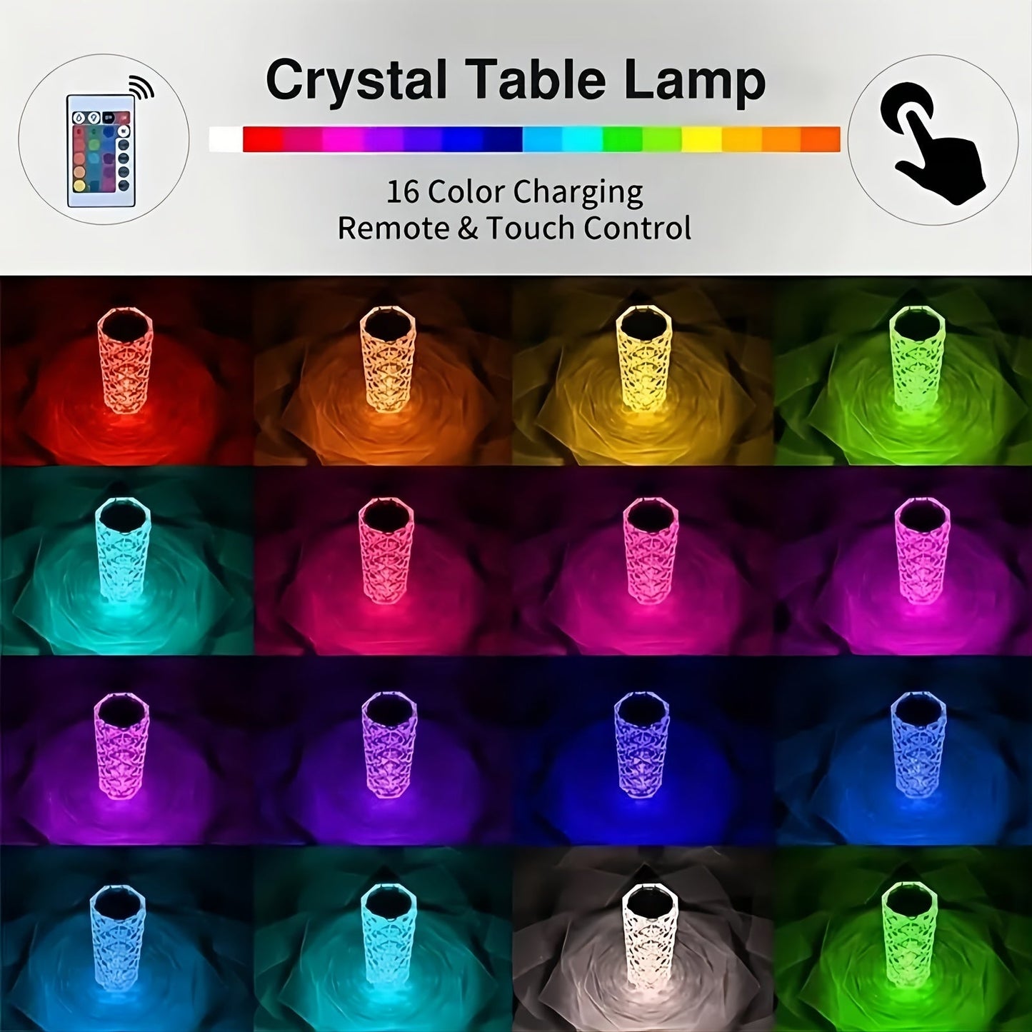 CrystalBloom - Justerbar RGB Bordslampa med USB-uppladdningsbart litiumbatteri och blommönster