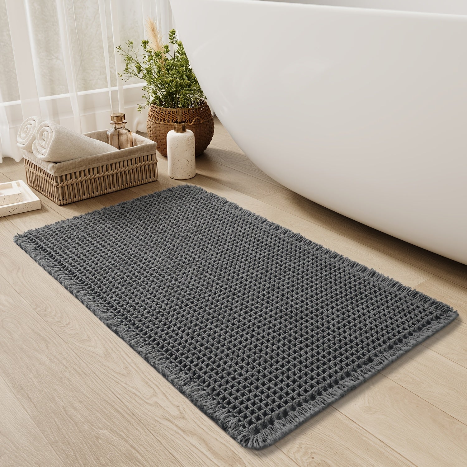 AbsorbEase WaffleMat | Ultra-absorberande badmatta med fransar