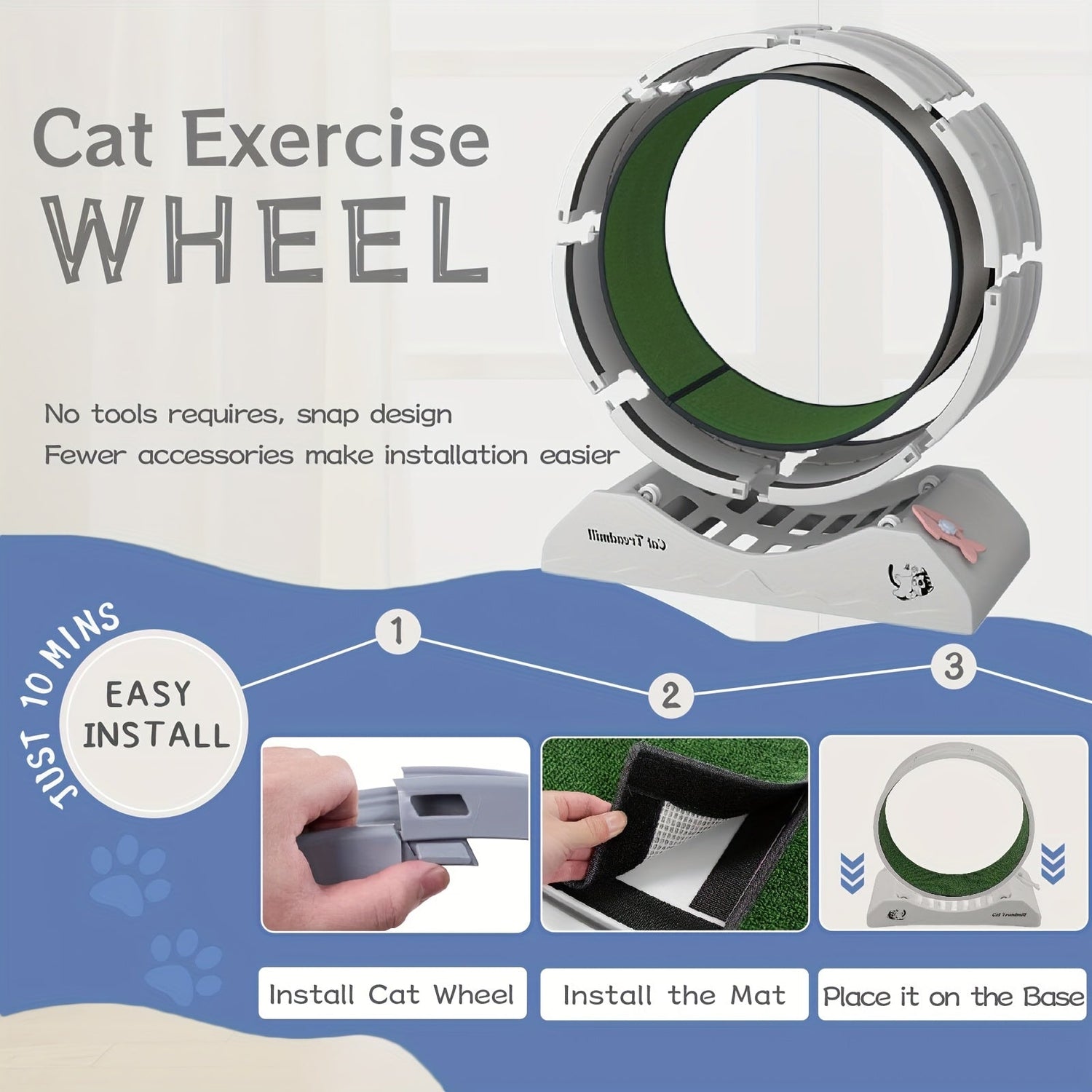 Inomhus kattträningshjul med mattbeklätt löpband, kattlöpande hjul för längre livslängd, plastkatt-hjul för fitness vikter