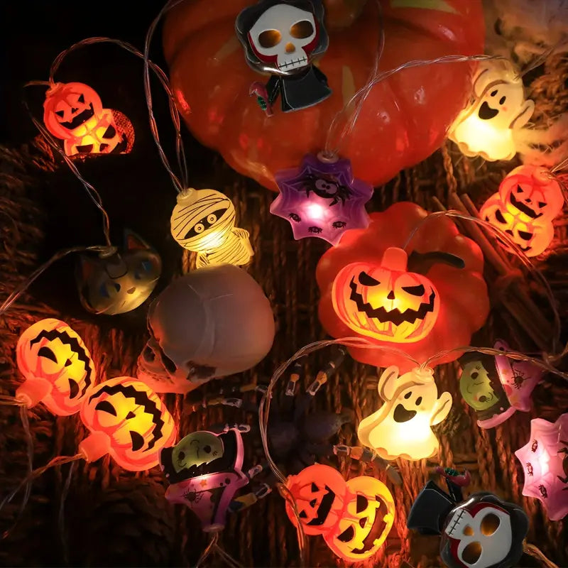 Halloween Pumpa Spindel Ljuskedja – LED Festdekoration med Häxmotiv