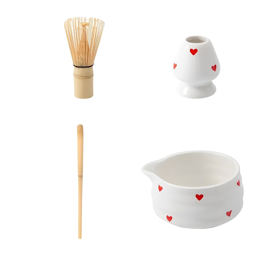 Matchaskål med hjärtdesign – 4/5 stycken utgjutare &amp; bambu visp | Ideal för hemmabruk