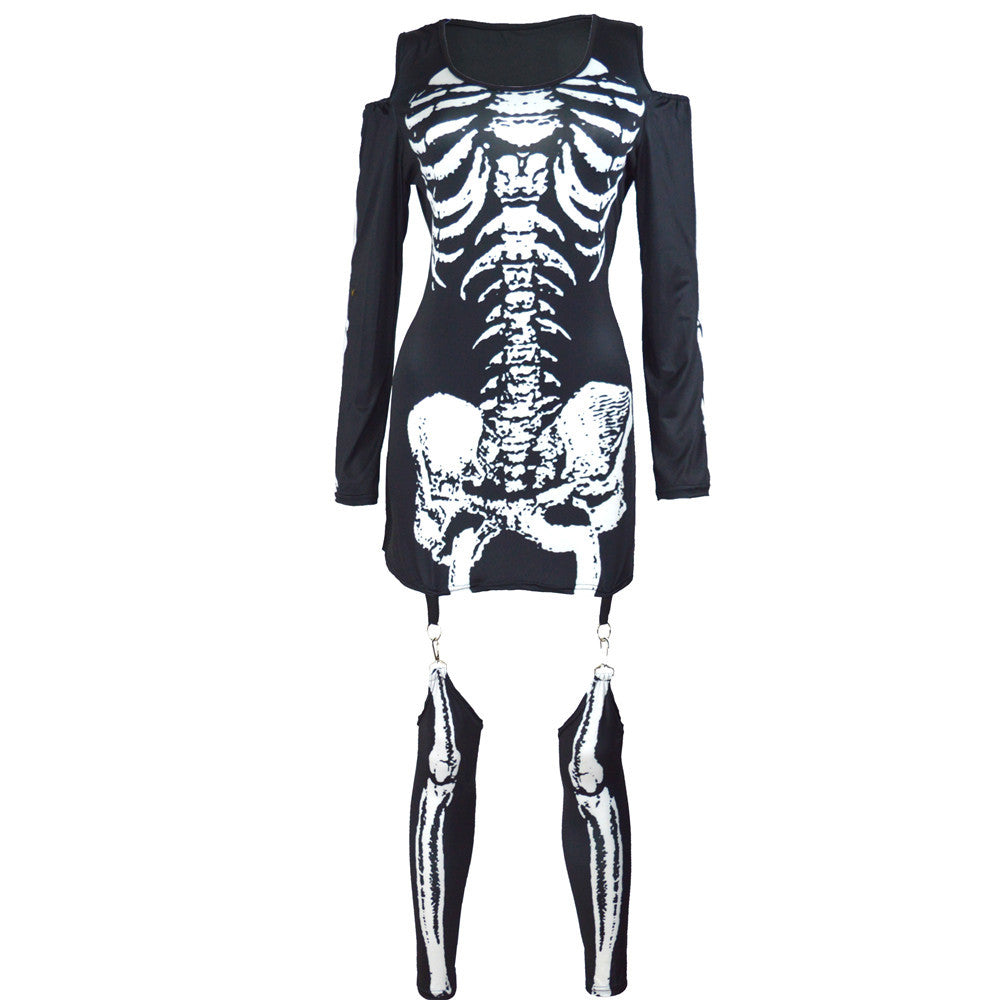 Kvinnors Halloweenkostym | Skeletttryck Mini