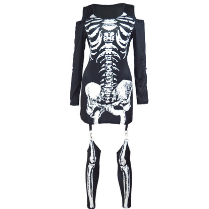 Kvinnors Halloweenkostym | Skeletttryck Mini
