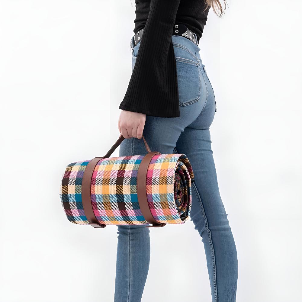 Vändbar rutig bomulls-picknickfilt