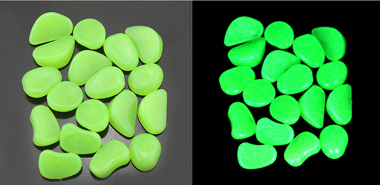 Lysande stenar för trädgård &amp; dekoration – Fosforescerande småstenar i olika färger