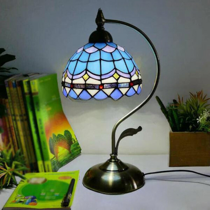 Tiffany Gooseneck Bordslampa - Metall Nattduksbordslampa med Handbearbetad Glaskupa