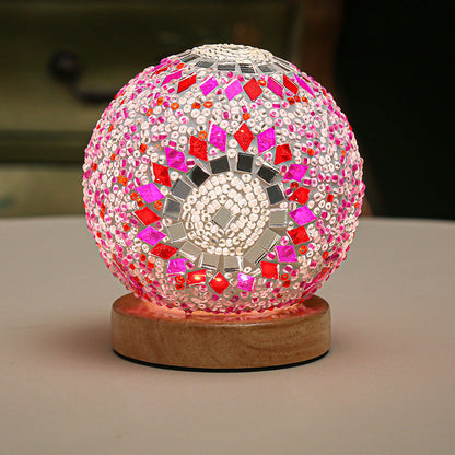 GloedNest - Sferisk LED Dimbar Glas Bohemisk Barock Bordslampa Mosaik Nattljus 3.9