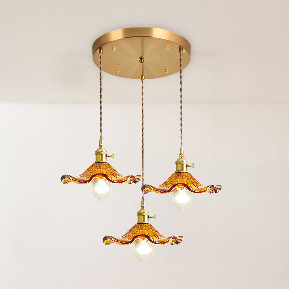 Art Nouveau Fluted Glass Pendant | Flower-Inspired Shade | H4.72in x D9.06-23.62in | Brass &amp; Glass Craftsmanship | Brick by Brick