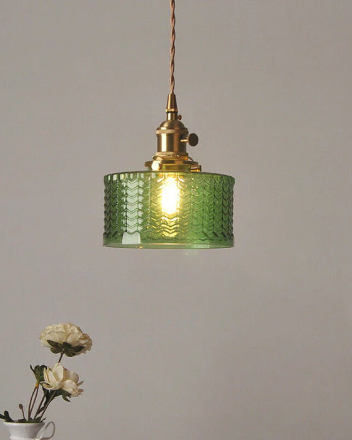 Vintage Glass Ceiling Pendant | Textured Glass & Brass | Warm 3000K Glow