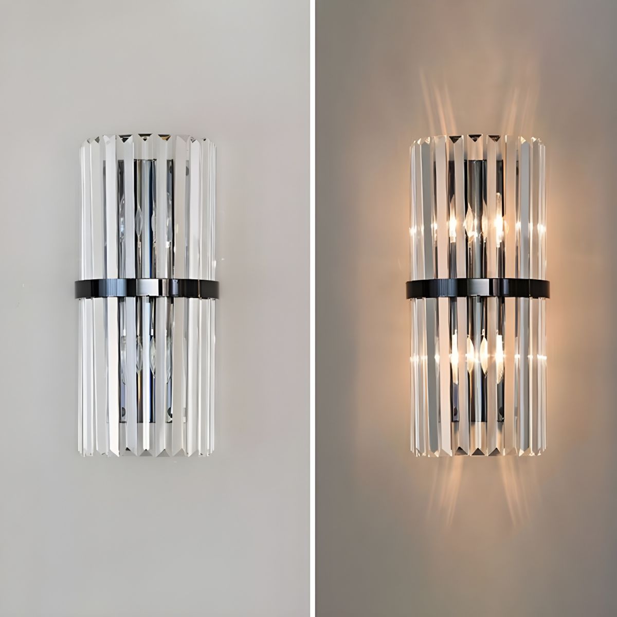 Lyxig Kristallvägglampa | Rostfritt Stål | Modern Vardagsrumsväggsbehäng | Brick by Brick