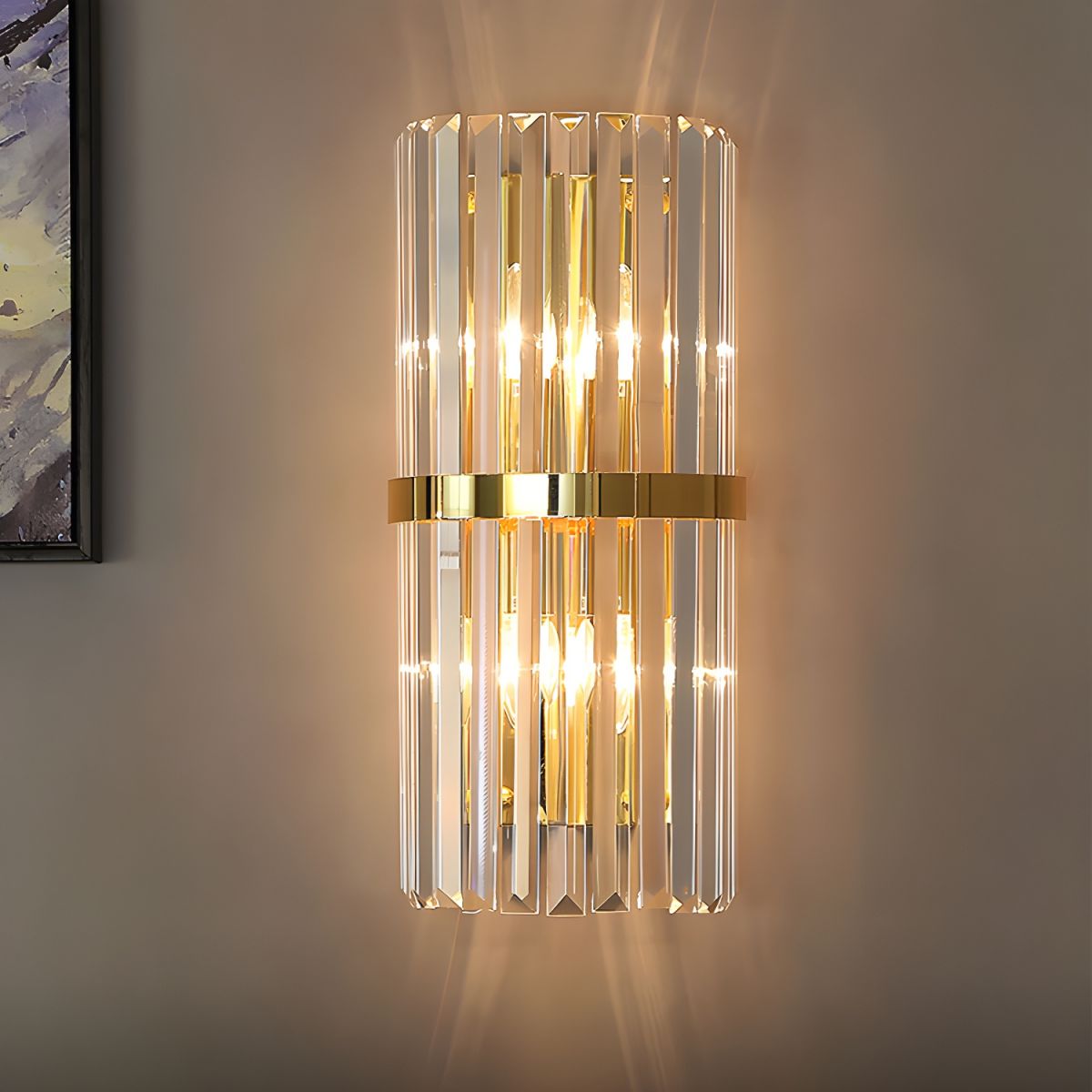 Lyxig Kristallvägglampa | Rostfritt Stål | Modern Vardagsrumsväggsbehäng | Brick by Brick