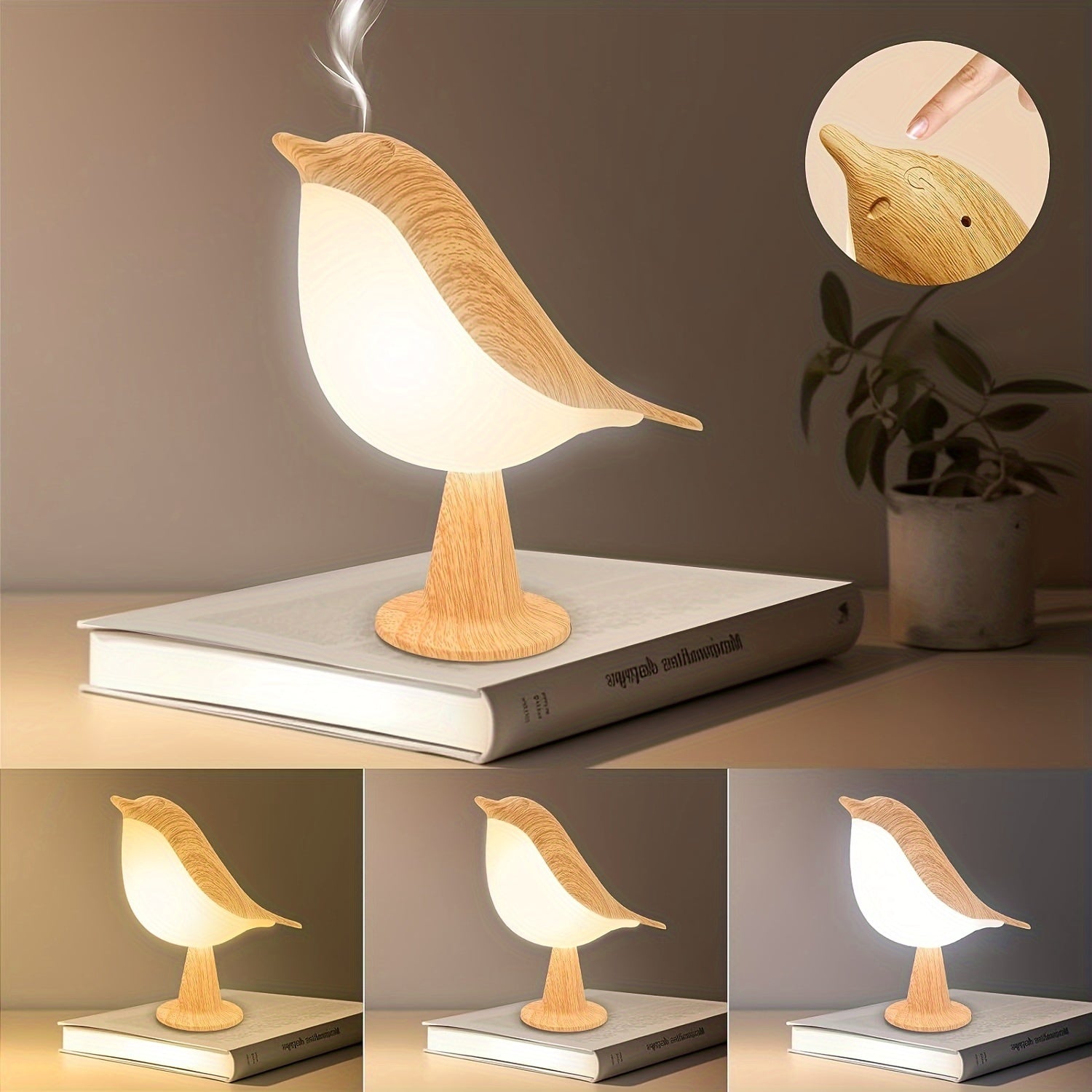 LED Fågel Lampa med Aromadiffusor – USB Uppladdningsbar Nattlampa och Lästampa med 3 Färgtemperaturer