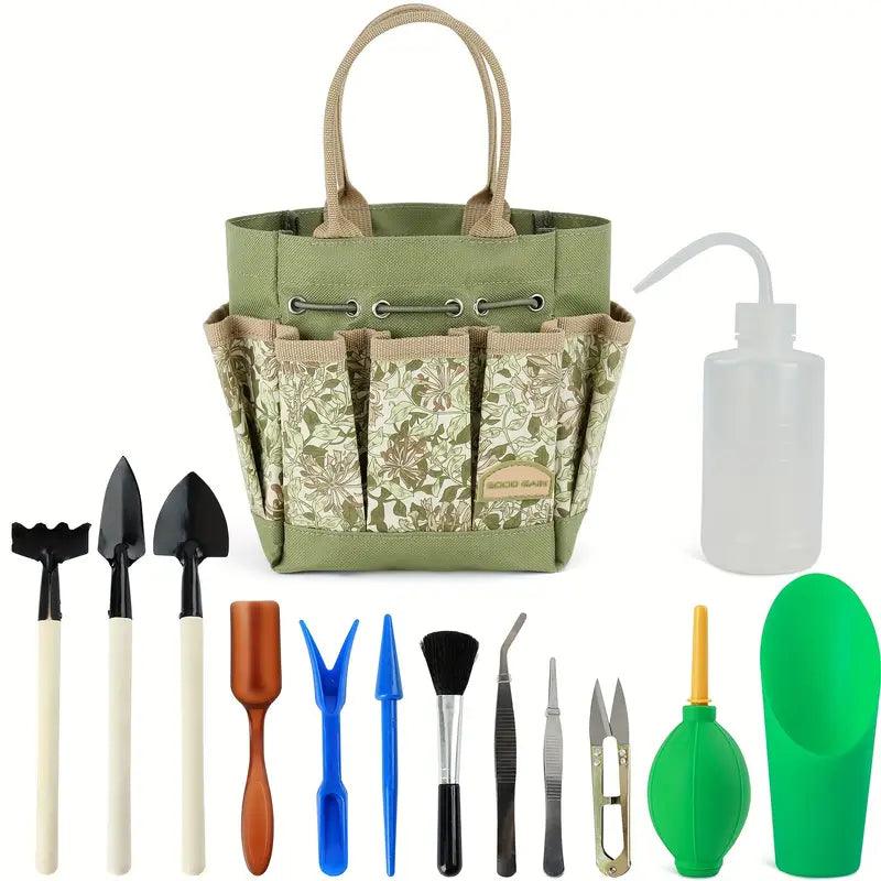 Carvallo Mini Trädgårdsverktyg-set | 13-delar | För Bonsai, suckulenter &amp; rumsväxter | Med organiseringsväska