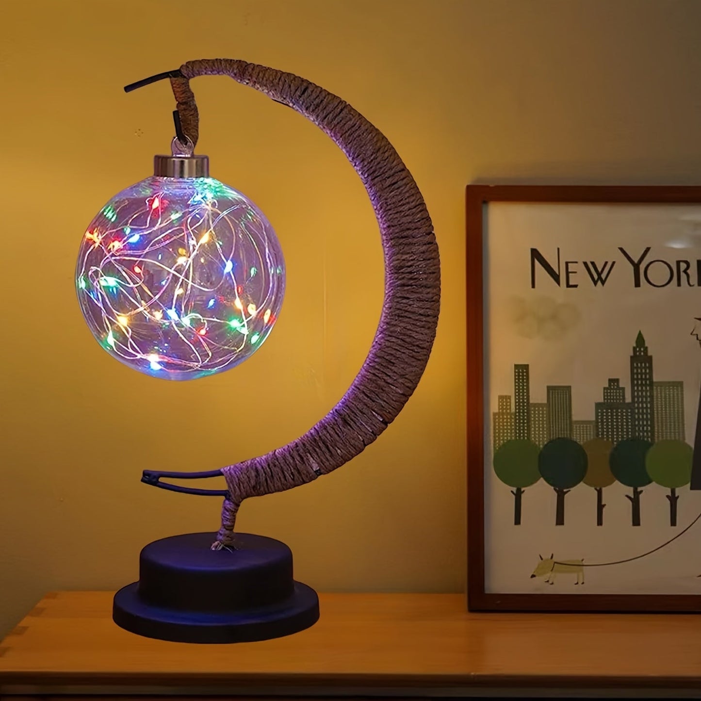 LunarGlow - Smidesjärn Månlampa Med LED-boll