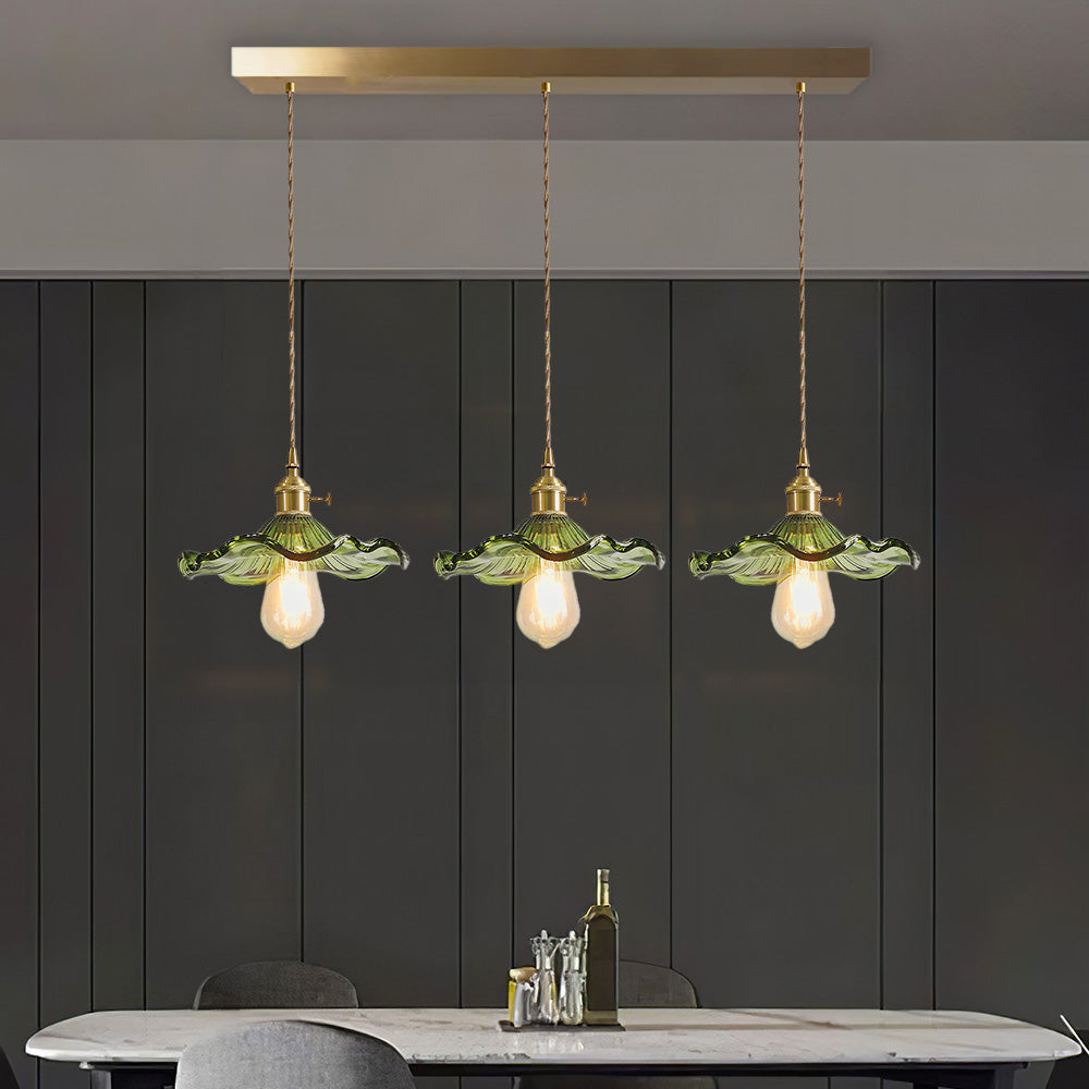 Art Nouveau Fluted Glass Pendant | Flower-Inspired Shade | H4.72in x D9.06-23.62in | Brass &amp; Glass Craftsmanship | Brick by Brick