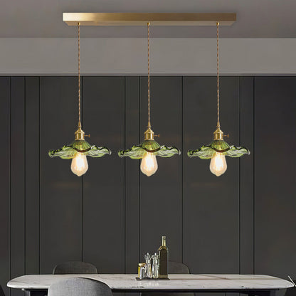 Art Nouveau Fluted Glass Pendant | Flower-Inspired Shade | H4.72in x D9.06-23.62in | Brass &amp; Glass Craftsmanship | Brick by Brick