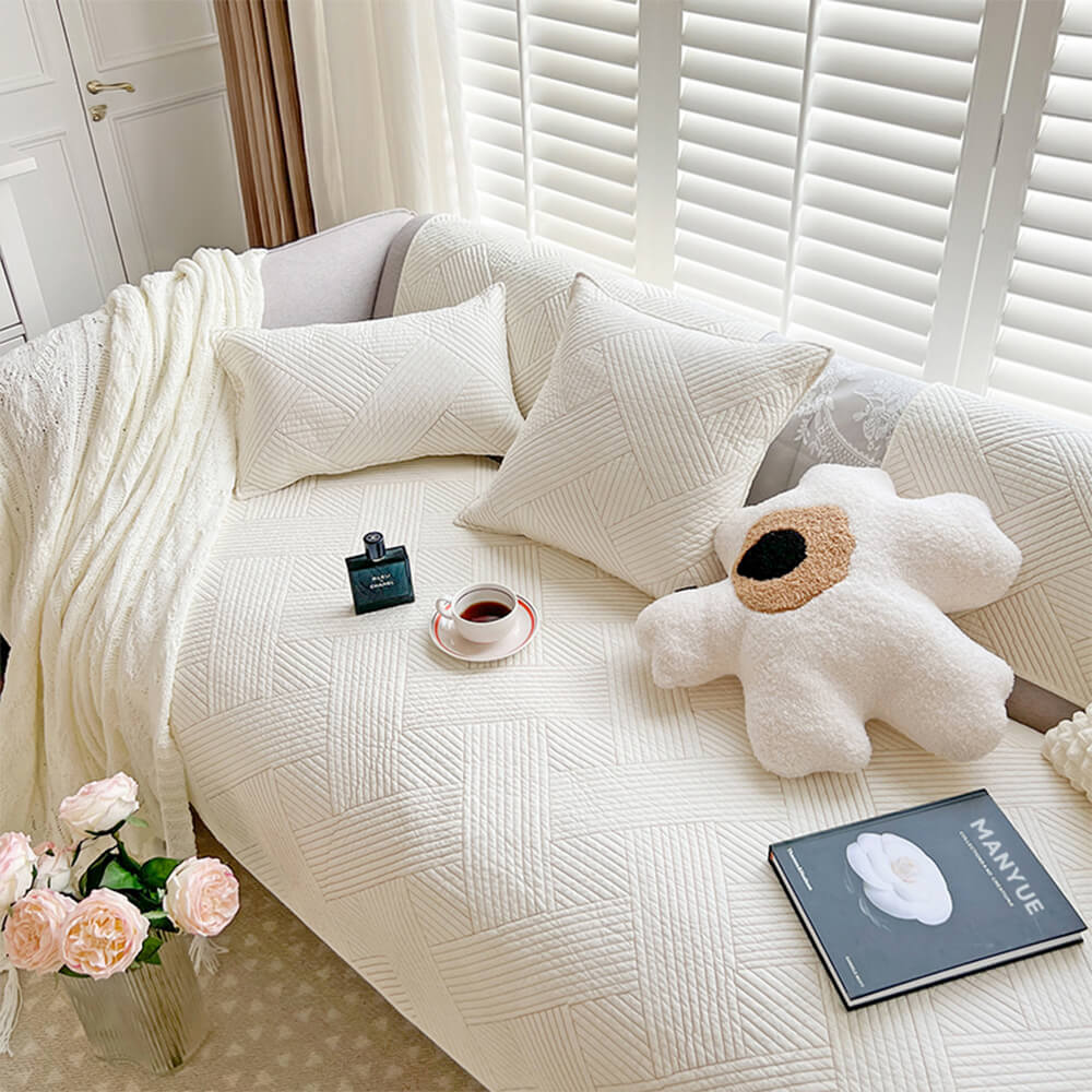 Minimalist All-Season Solid Cotton Geometric Sofföverdrag