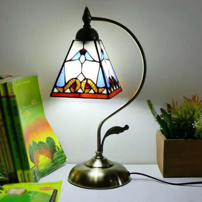 Tiffany Gooseneck Bordslampa - Metall Nattduksbordslampa med Handbearbetad Glaskupa