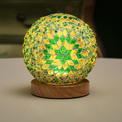 GloedNest - Sferisk LED Dimbar Glas Bohemisk Barock Bordslampa Mosaik Nattljus 3.9