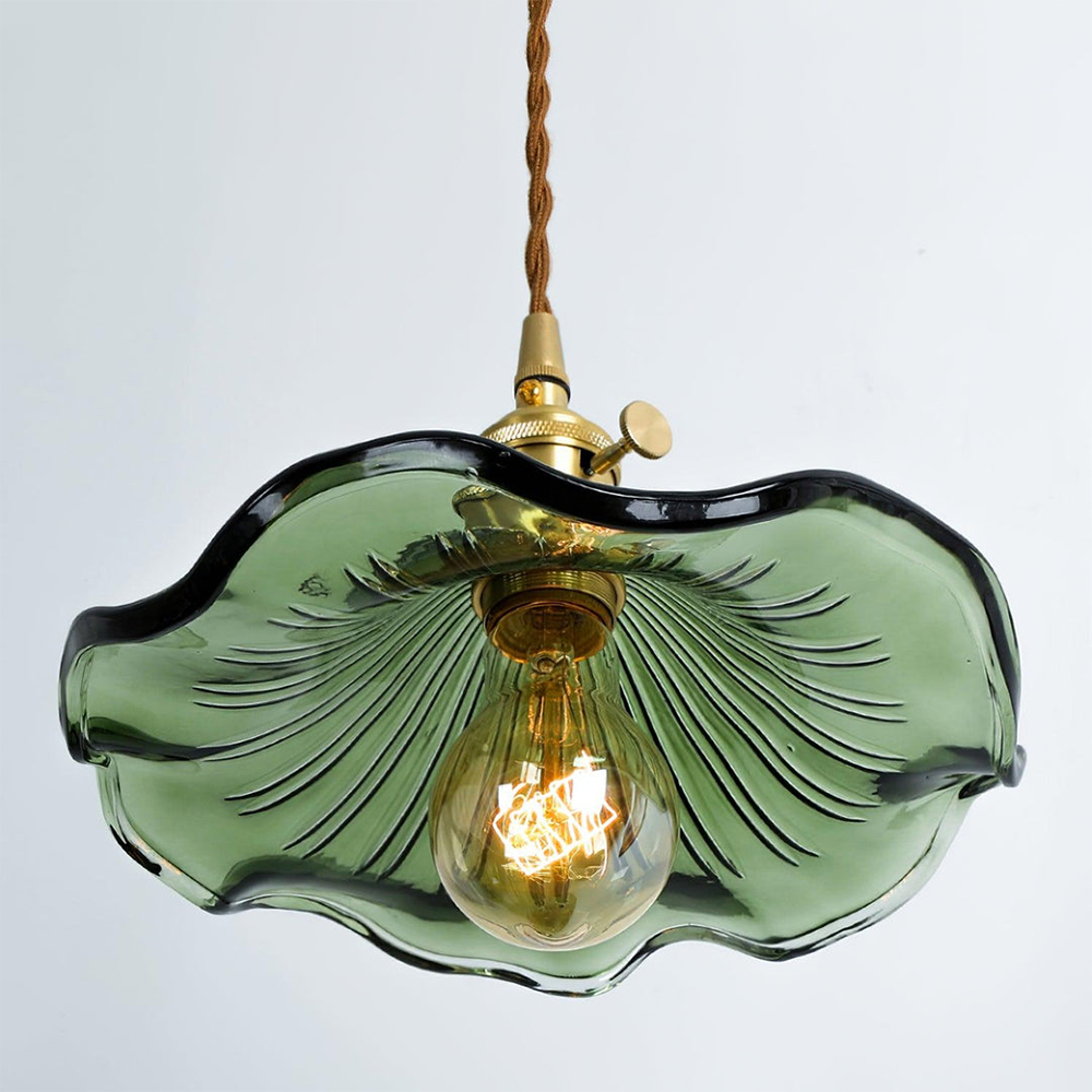 Art Nouveau Fluted Glass Pendant | Flower-Inspired Shade | H4.72in x D9.06-23.62in | Brass &amp; Glass Craftsmanship | Brick by Brick