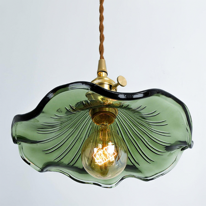 Art Nouveau Fluted Glass Pendant | Flower-Inspired Shade | H4.72in x D9.06-23.62in | Brass &amp; Glass Craftsmanship | Brick by Brick