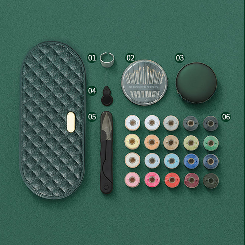 Carvallo Nähset i dubbel-etui | 20 färgglada spolar & läder-måttband | Kompakt & organiserat | 19,5×8,5×3,8 cm